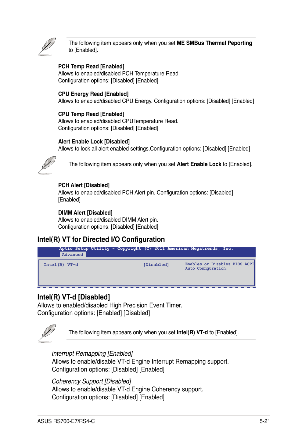 Intel(r) vt-d [disabled, Intel(r) vt for directed i/o configuration | Asus RS700-E7/RS4-C User Manual | Page 85 / 196