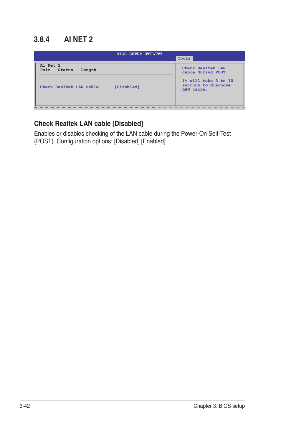 4 ai net 2, Ai net 2 -42, Check realtek lan cable [disabled | Asus Rampage II Gene User Manual | Page 112 / 176