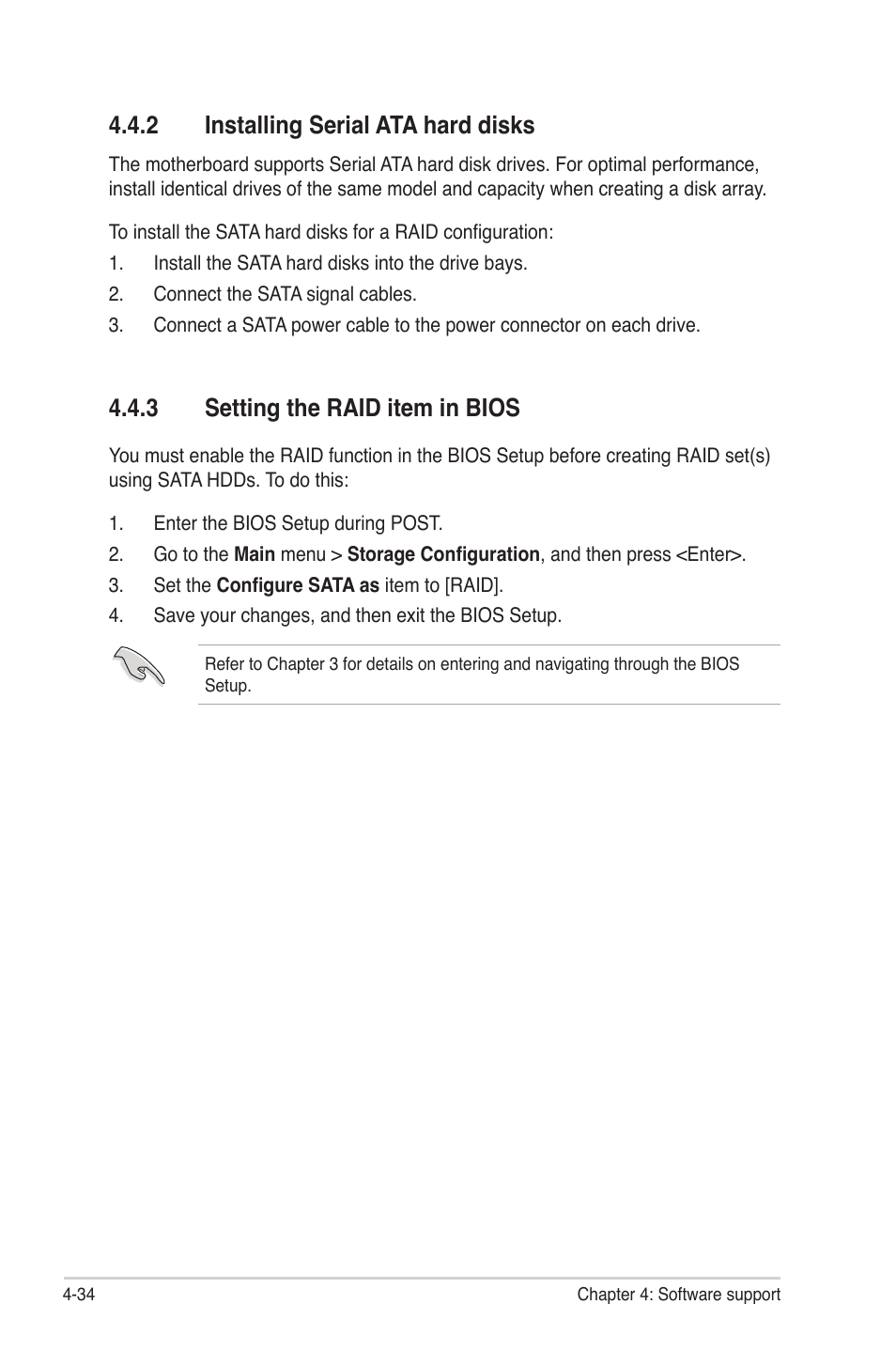 2 installing serial ata hard disks, 3 setting the raid item in bios, Installing serial ata hard disks -34 | Setting the raid item in bios -34 | Asus Rampage II Gene User Manual | Page 150 / 176