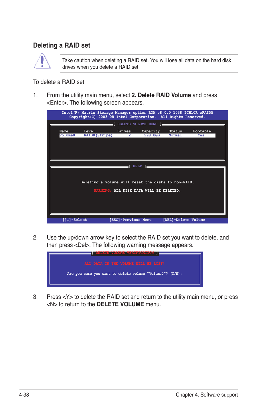 Deleting a raid set | Asus Rampage II Gene User Manual | Page 154 / 176