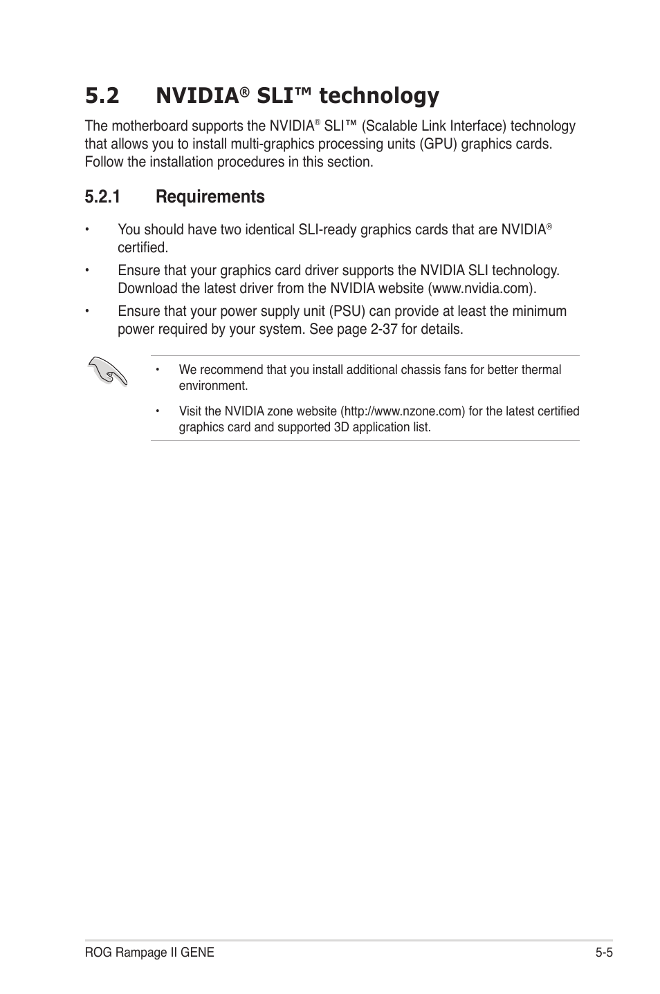 2 nvidia® sli™ technology, 1 requirements, Nvidia | Sli™ technology -5, Requirements -5, 2 nvidia, Sli™ technology | Asus Rampage II Gene User Manual | Page 165 / 176