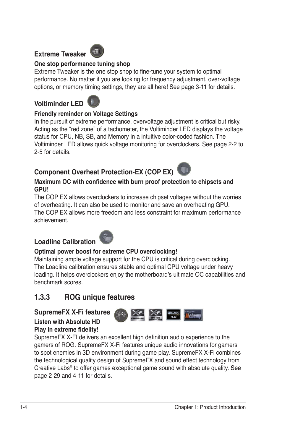 3 rog unique features, Rog unique features -4 | Asus Rampage II Gene User Manual | Page 20 / 176