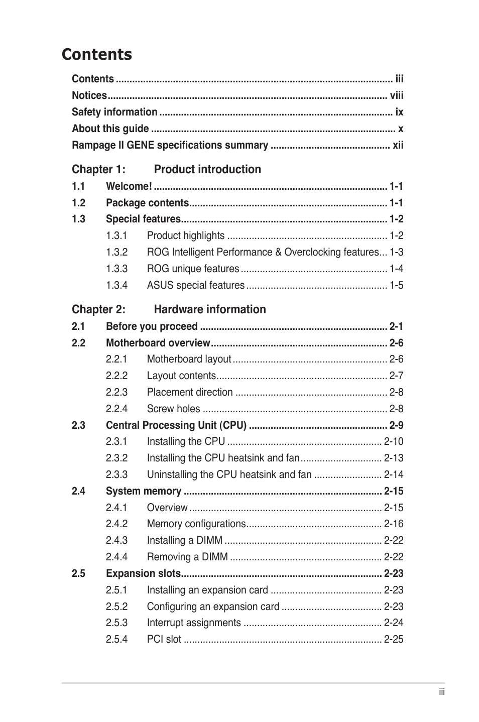 Asus Rampage II Gene User Manual | Page 3 / 176