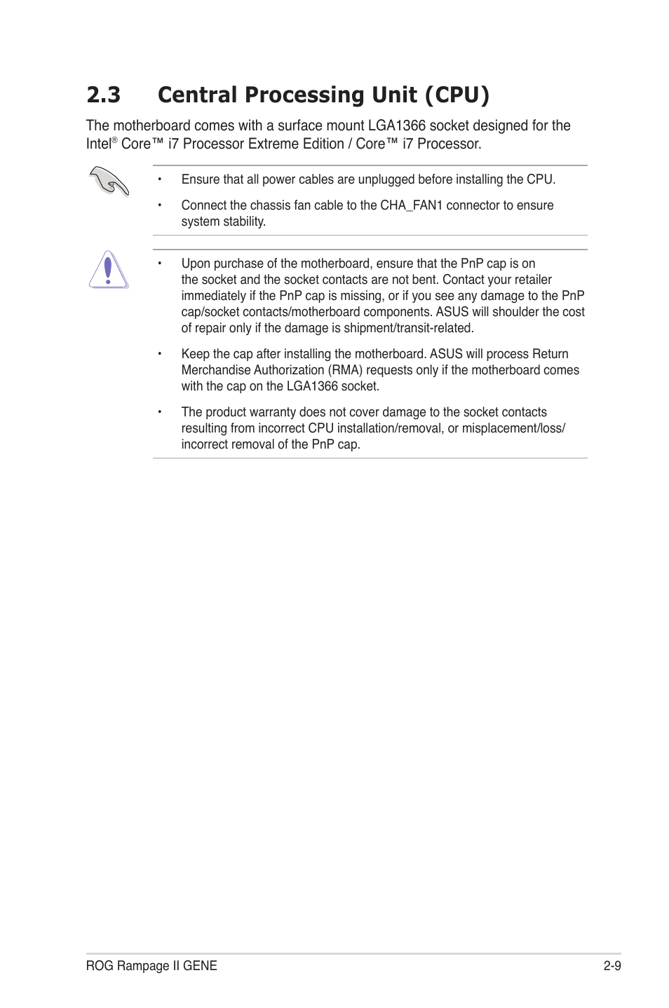 3 central processing unit (cpu), Central processing unit (cpu) -9 | Asus Rampage II Gene User Manual | Page 33 / 176