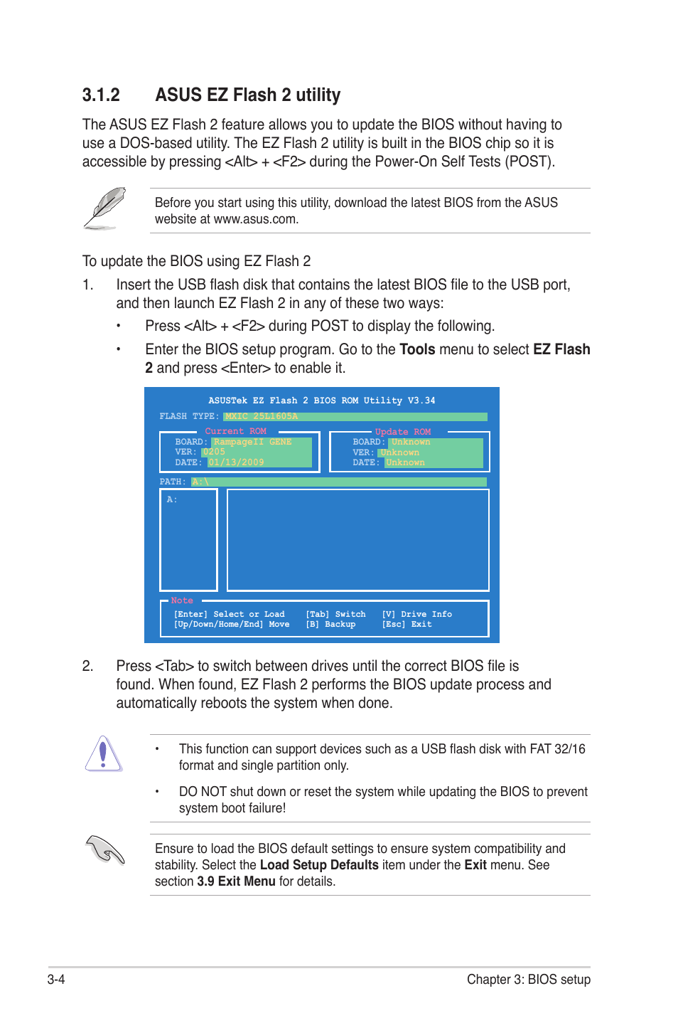 2 asus ez flash 2 utility, Asus ez flash 2 utility -4 | Asus Rampage II Gene User Manual | Page 74 / 176