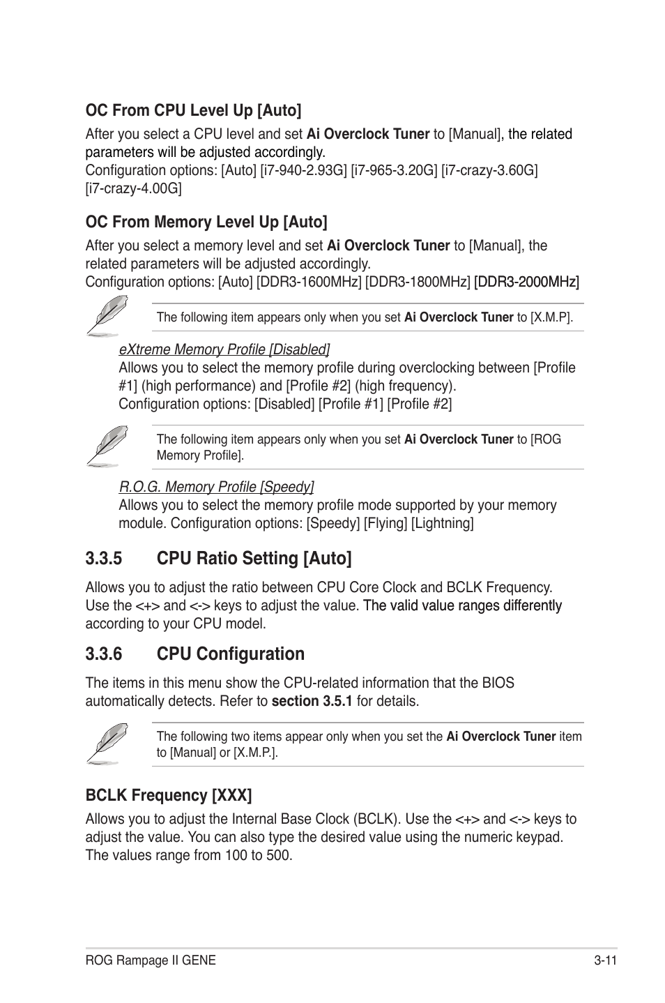 5 cpu ratio setting [auto, 6 cpu configuration, Cpu ratio setting -11 | Cpu configuration -11 | Asus Rampage II Gene User Manual | Page 81 / 176