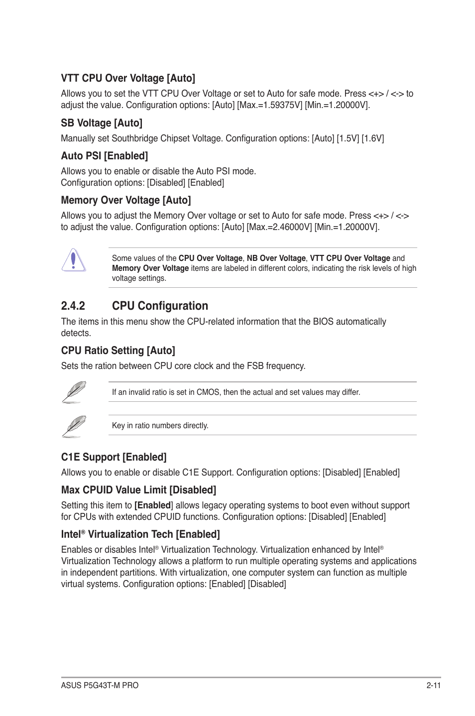 2 cpu configuration, Cpu configuration -11 | Asus P5G43T-M PRO User Manual | Page 49 / 60