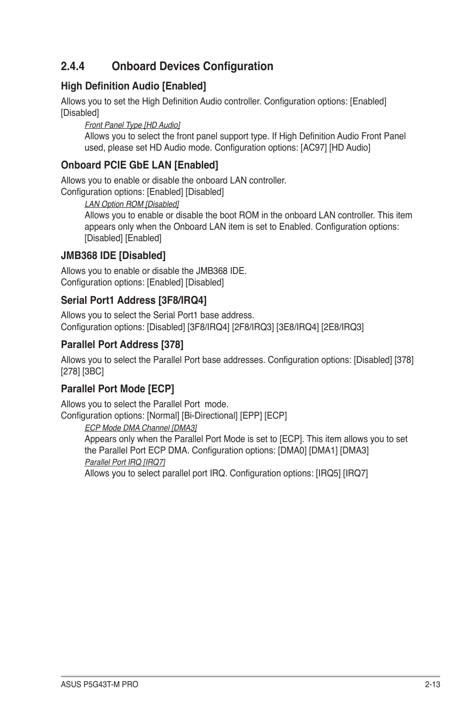 4 onboard devices configuration, Onboard devices configuration -13 | Asus P5G43T-M PRO User Manual | Page 51 / 60