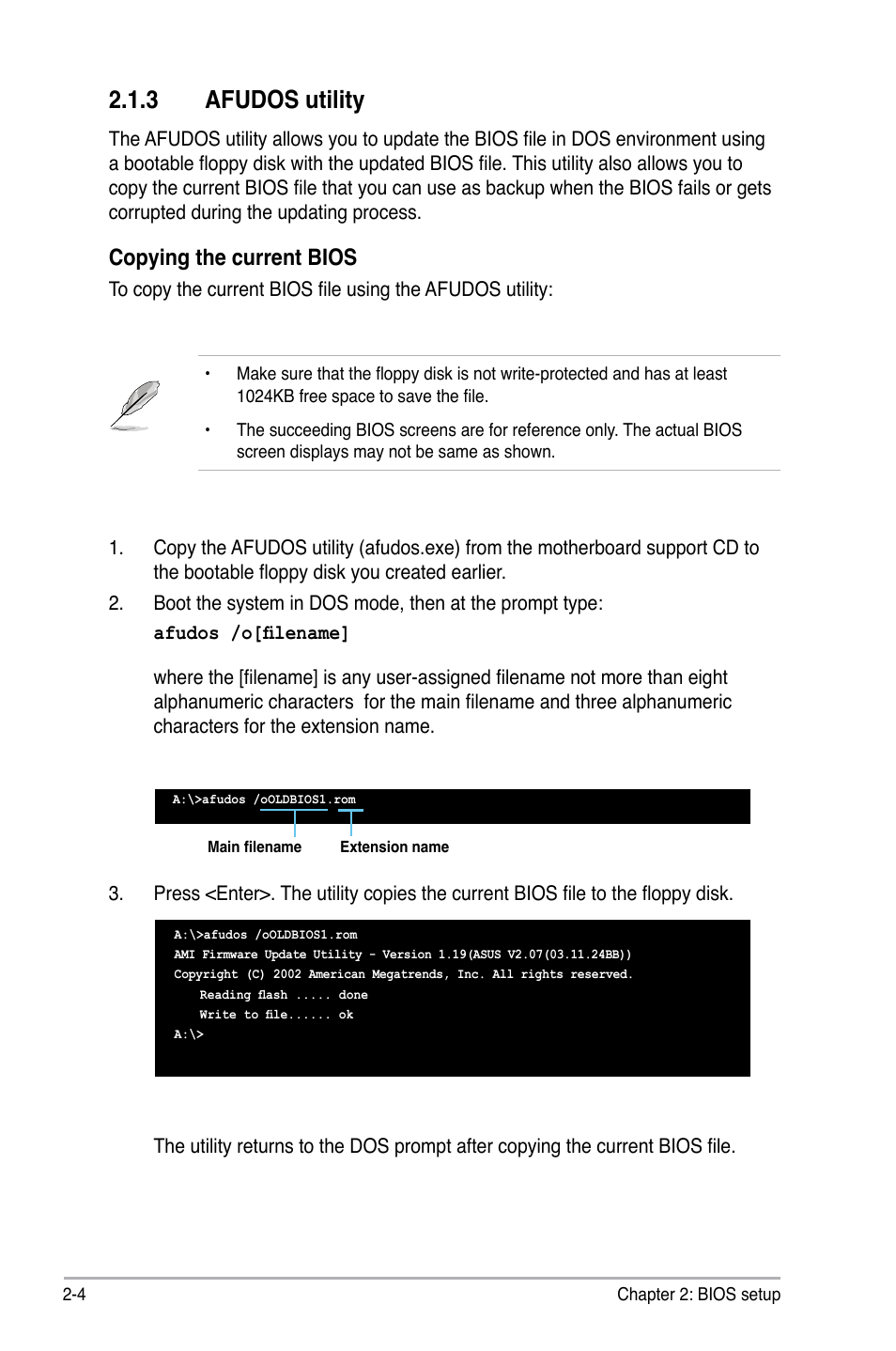 3 afudos utility, Copying the current bios | Asus P5V-X SE User Manual | Page 52 / 88