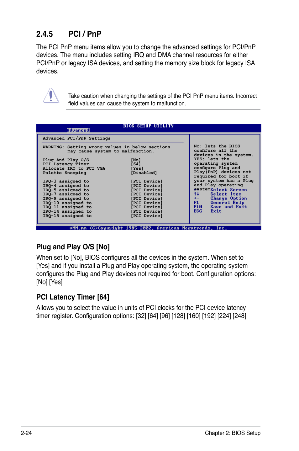 5 pci / pnp, Plug and play o/s [no, Pci latency timer [64 | Asus P5V-X SE User Manual | Page 72 / 88