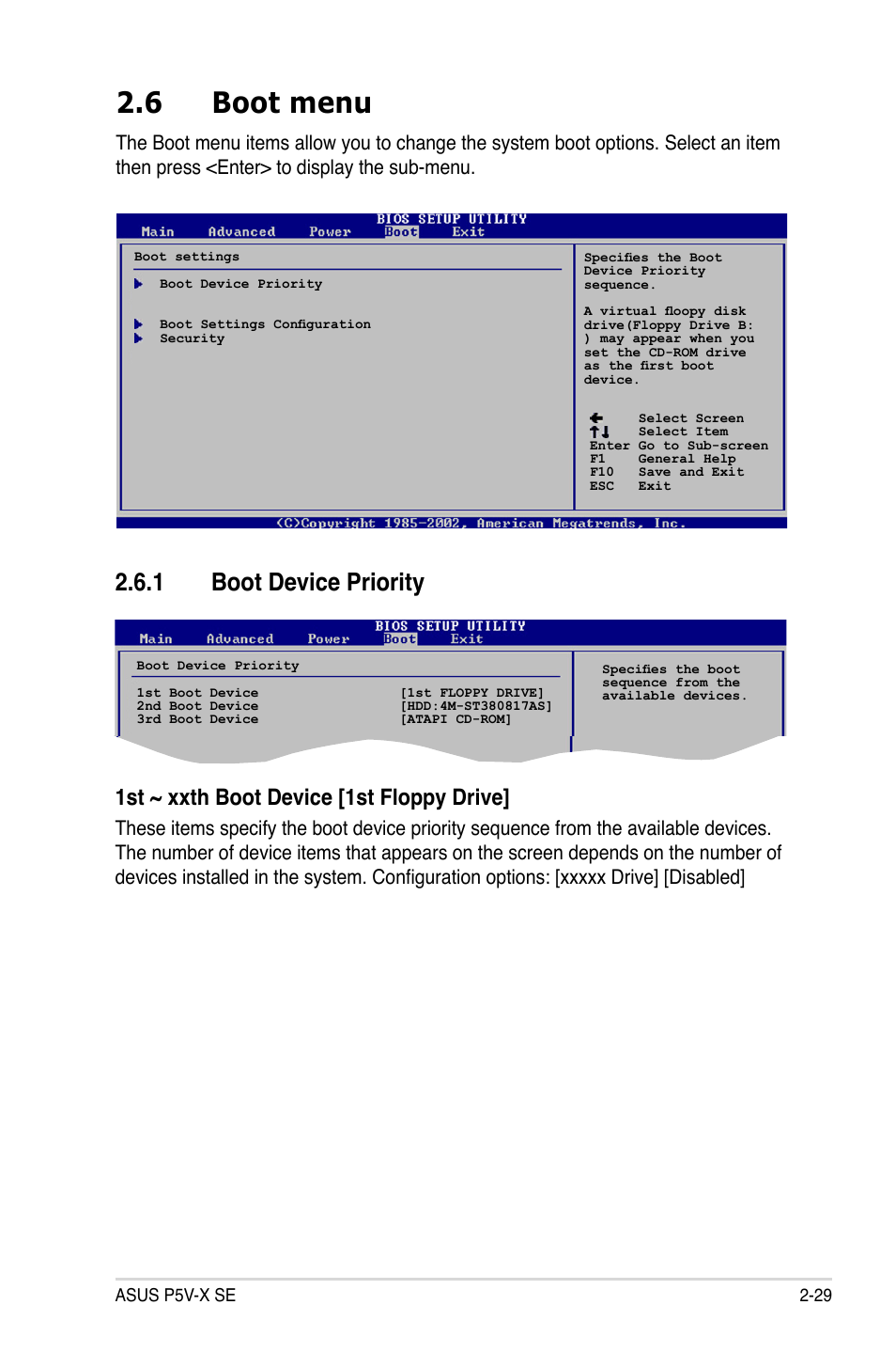 6 boot menu, 1 boot device priority, 1st ~ xxth boot device [1st floppy drive | Asus P5V-X SE User Manual | Page 77 / 88