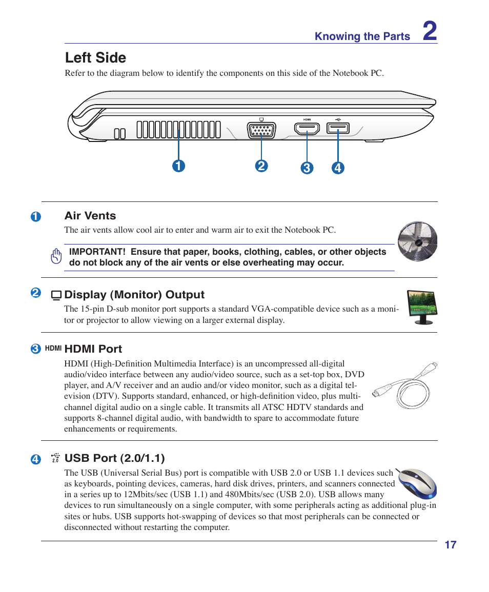 Left side | Asus UL30A User Manual | Page 17 / 82