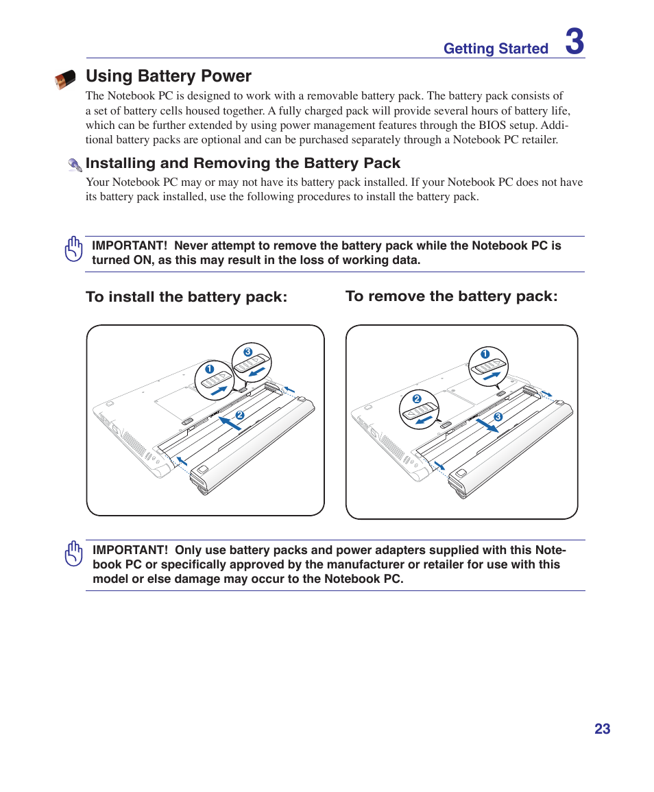 Using battery power | Asus UL30A User Manual | Page 23 / 82