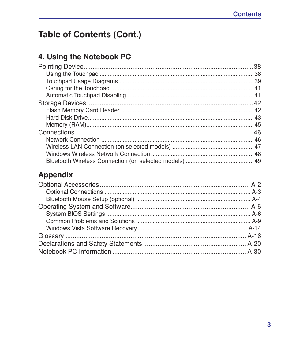 Table of contents (cont.) | Asus UL30A User Manual | Page 3 / 82