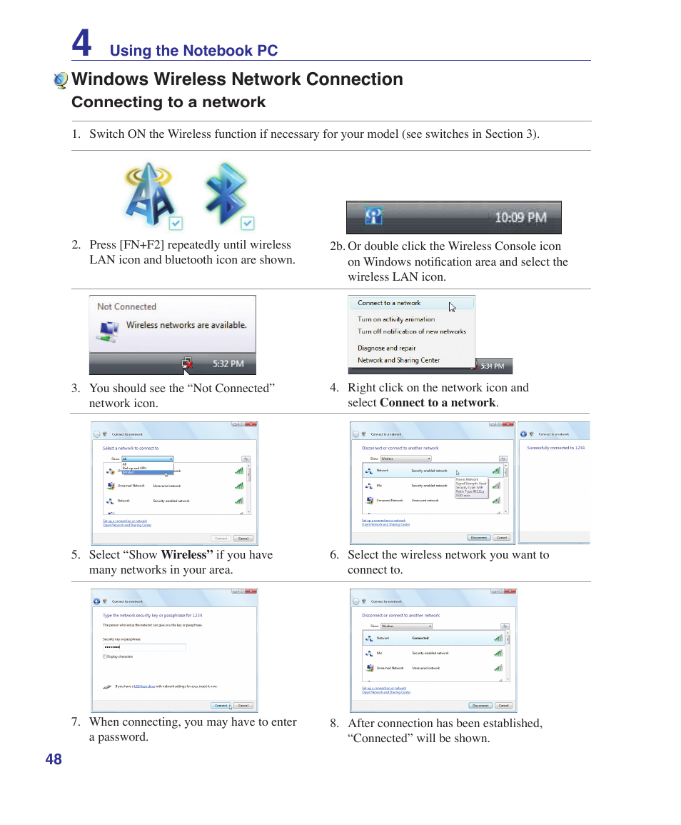 Windows wireless network connection | Asus UL30A User Manual | Page 48 / 82