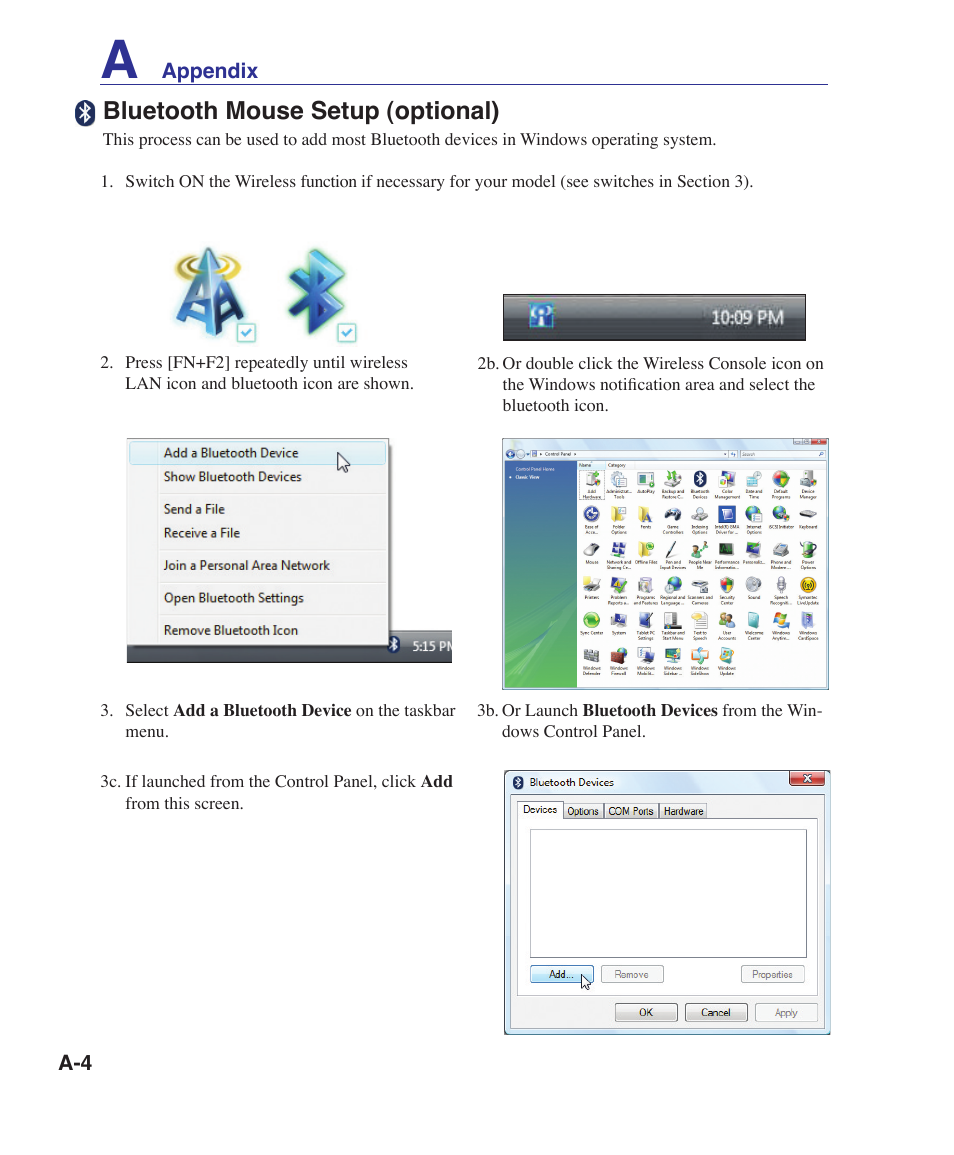 Bluetooth mouse setup (optional) | Asus UL30A User Manual | Page 54 / 82