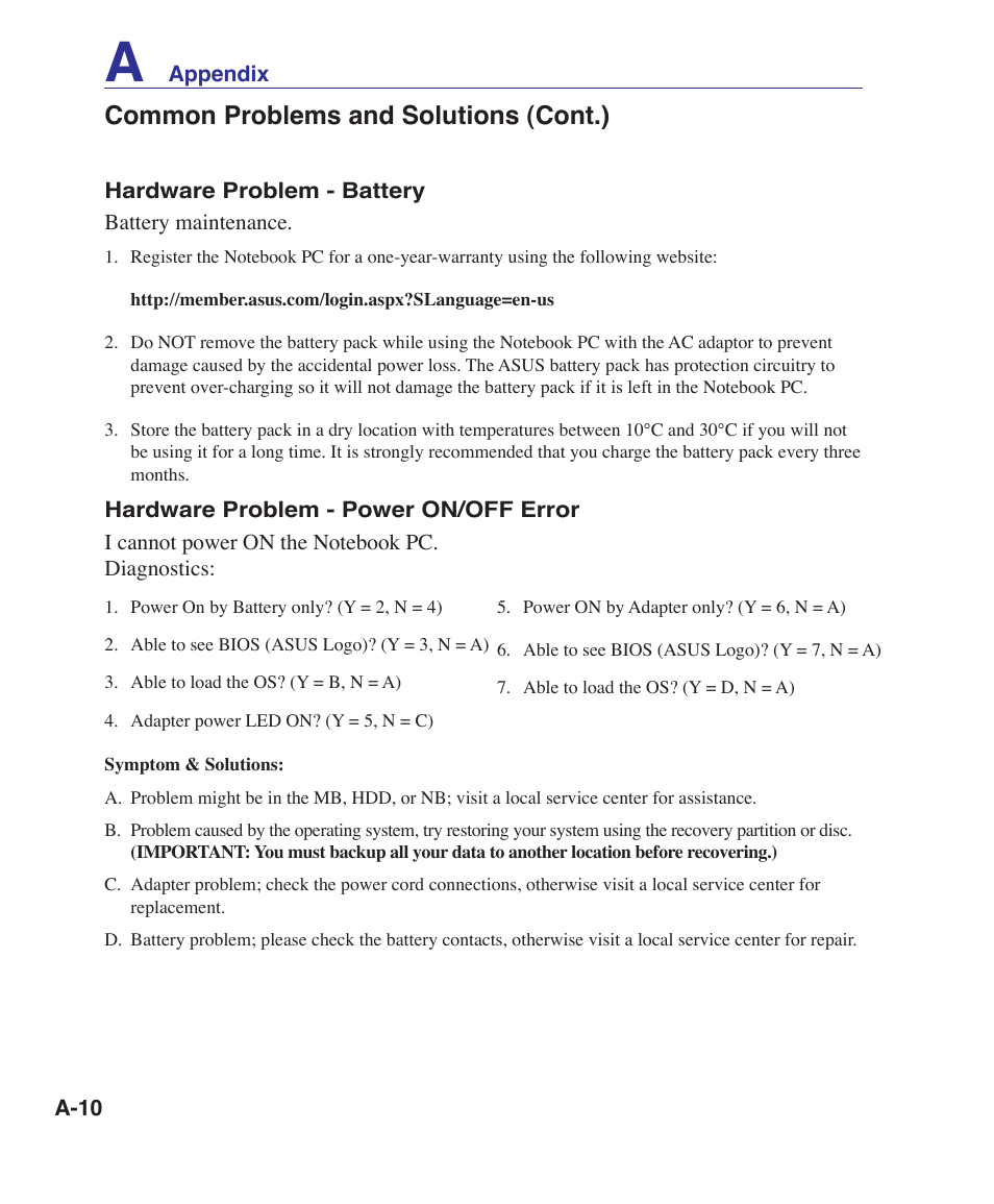 Common problems and solutions (cont.) | Asus UL30A User Manual | Page 60 / 82