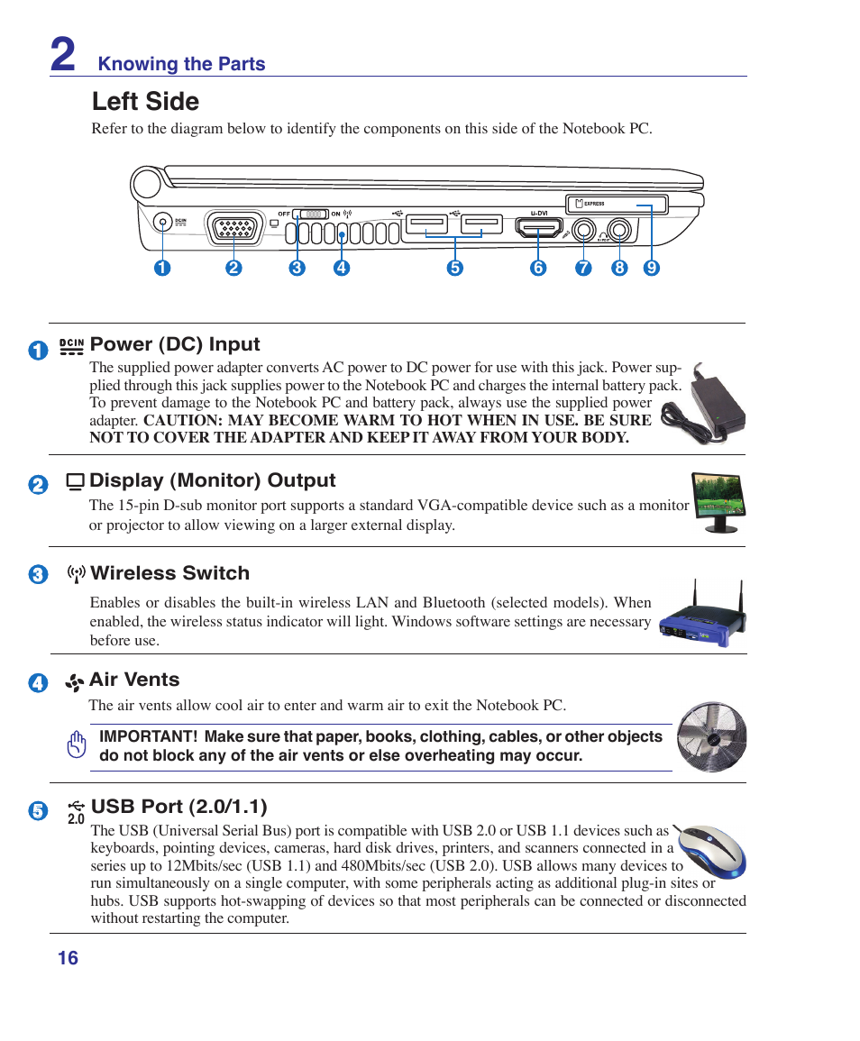 Left side | Asus U2E User Manual | Page 16 / 85