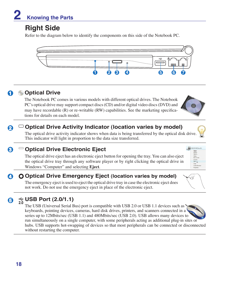 Right side | Asus U2E User Manual | Page 18 / 85