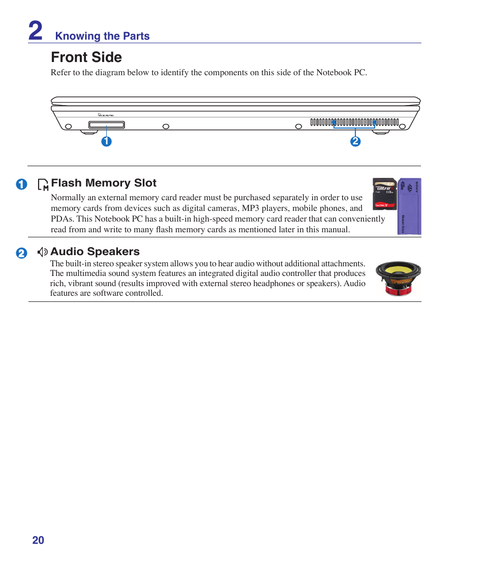 Front side | Asus U2E User Manual | Page 20 / 85