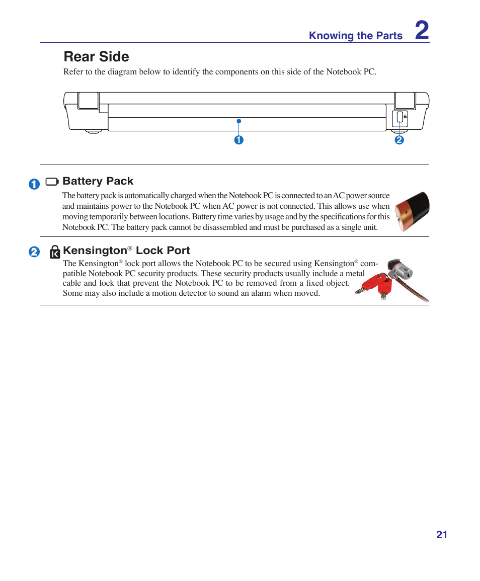 Rear side | Asus U2E User Manual | Page 21 / 85