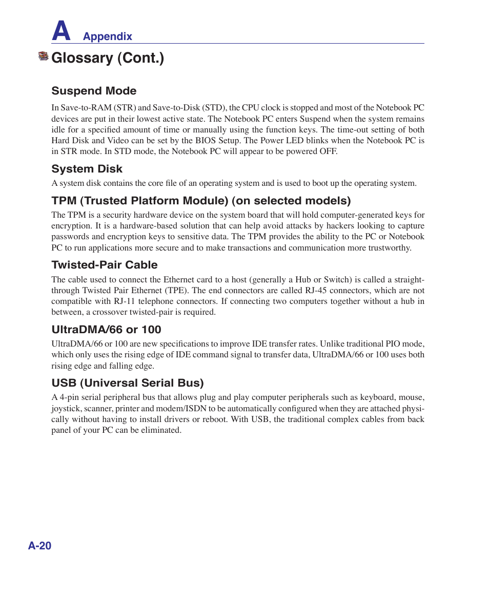 Glossary (cont.) | Asus U2E User Manual | Page 72 / 85