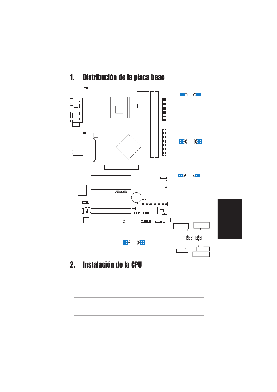 Instalación de la cpu, Distribución de la placa base, Espa ñ ol | Placa base asus p4p800s se | Asus P4P800S SE User Manual | Page 11 / 16