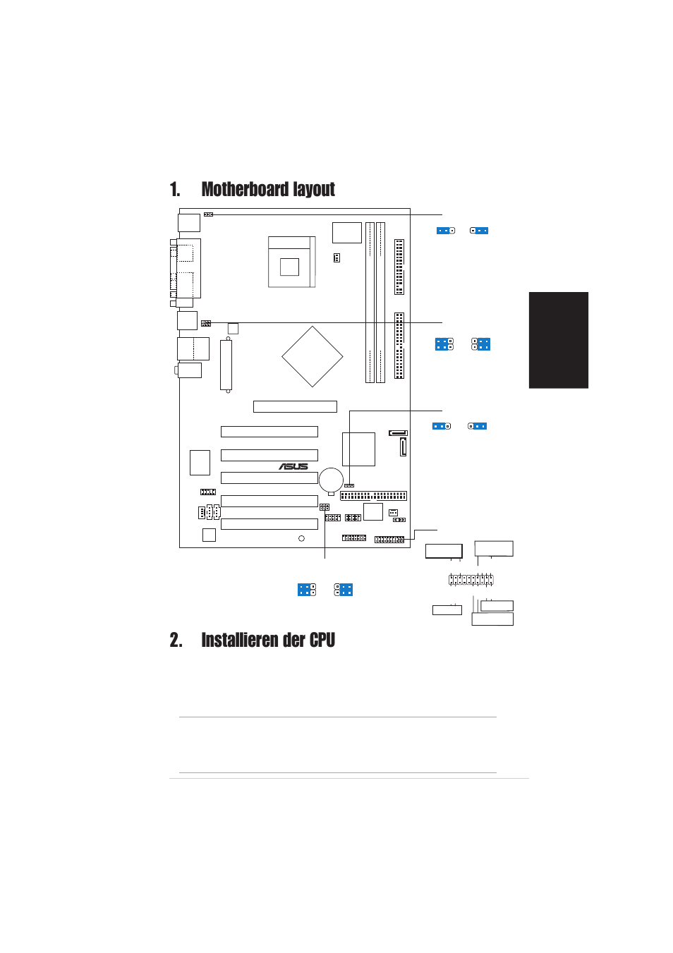 Installieren der cpu, Motherboard layout, Deutsch | Asus p4p800s se-motherboard, Pci1, Pci2 pci3 pci4 pci5, Panel1 | Asus P4P800S SE User Manual | Page 5 / 16