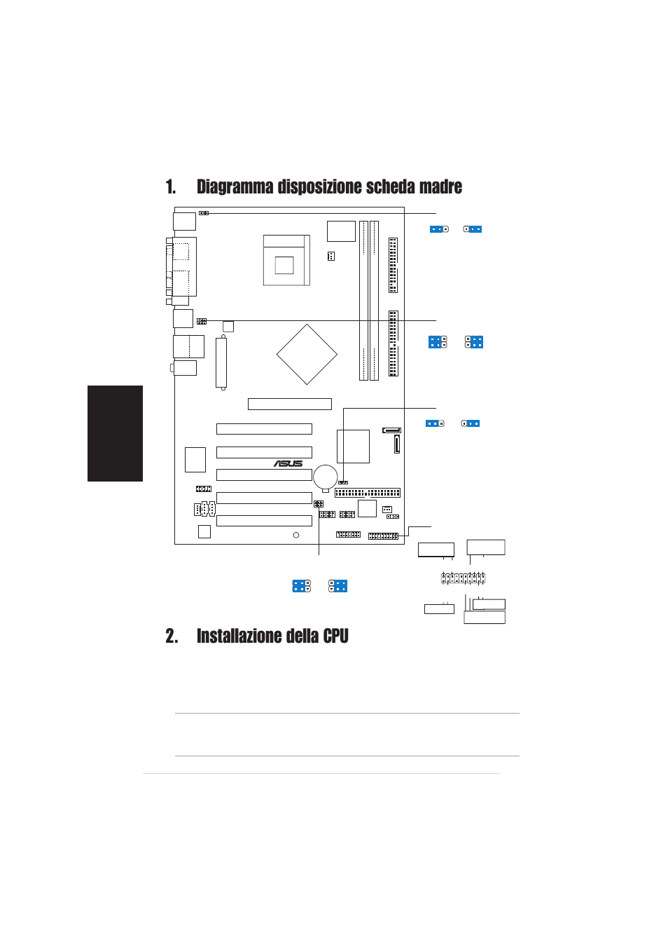 Installazione della cpu, Diagramma disposizione scheda madre, Italiano | Scheda madre asus p4p800s se, Pci1, Pci2 pci3 pci4 pci5, Panel1 | Asus P4P800S SE User Manual | Page 8 / 16