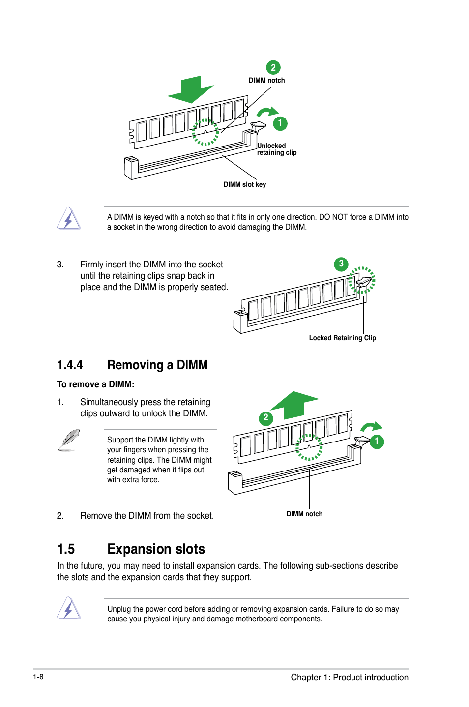 5 expansion slots, 5 expansion slots -8, 4 removing a dimm | Asus H81I-PLUS User Manual | Page 16 / 74