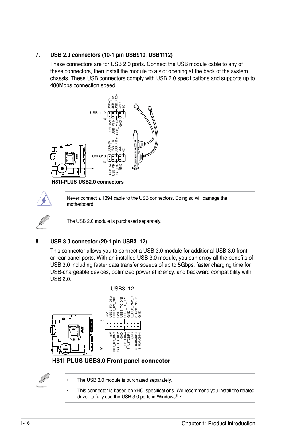 H81i-plus usb3.0 front panel connector, Usb3_12 | Asus H81I-PLUS User Manual | Page 24 / 74