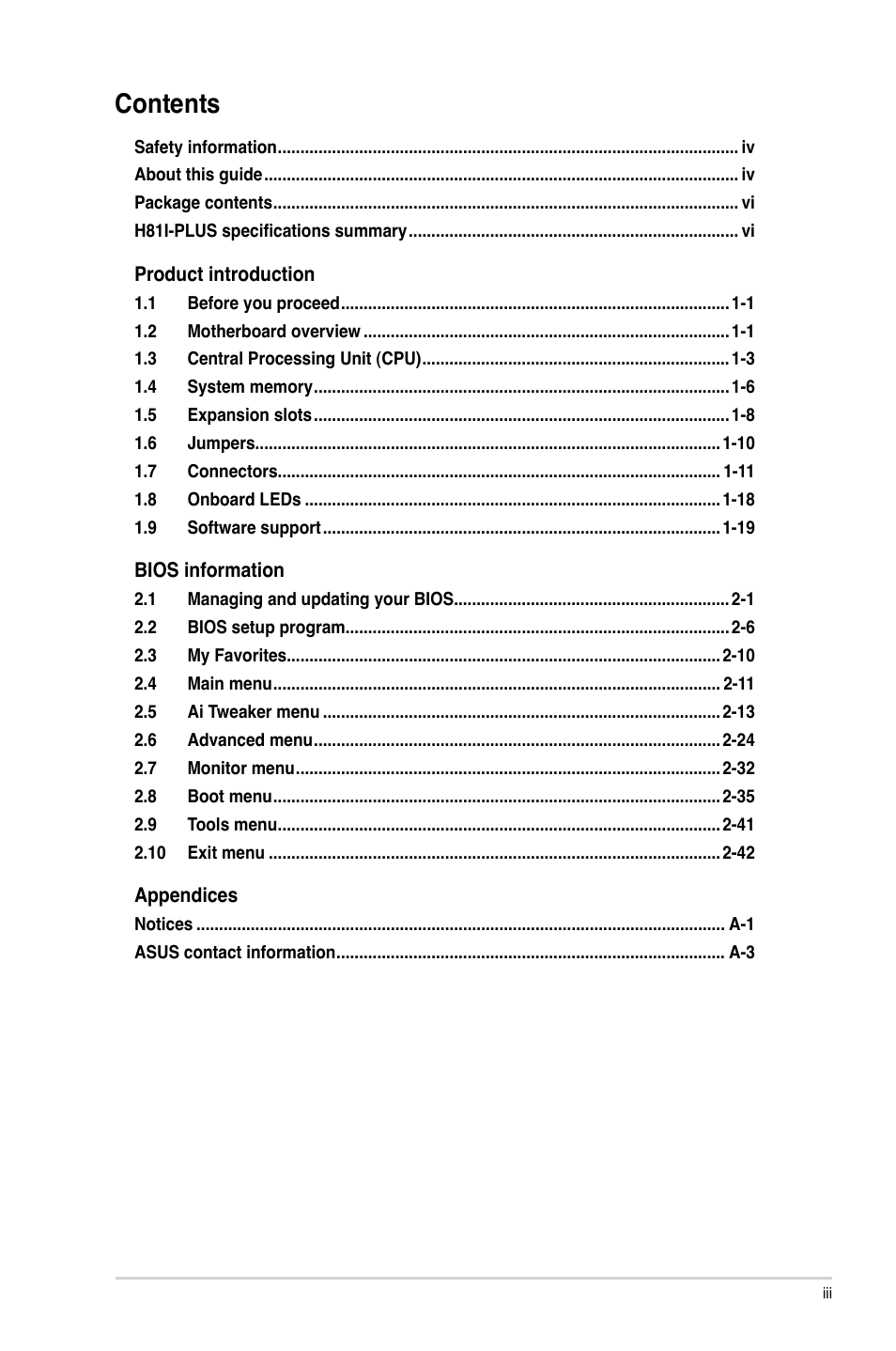 Asus H81I-PLUS User Manual | Page 3 / 74