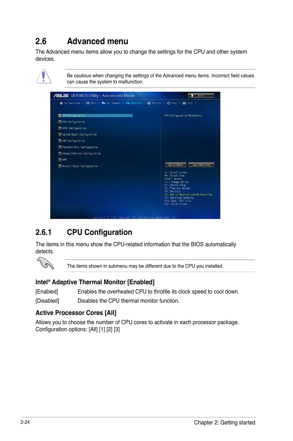 6 advanced menu, 6 advanced menu -24, 1 cpu configuration | Asus H81I-PLUS User Manual | Page 52 / 74