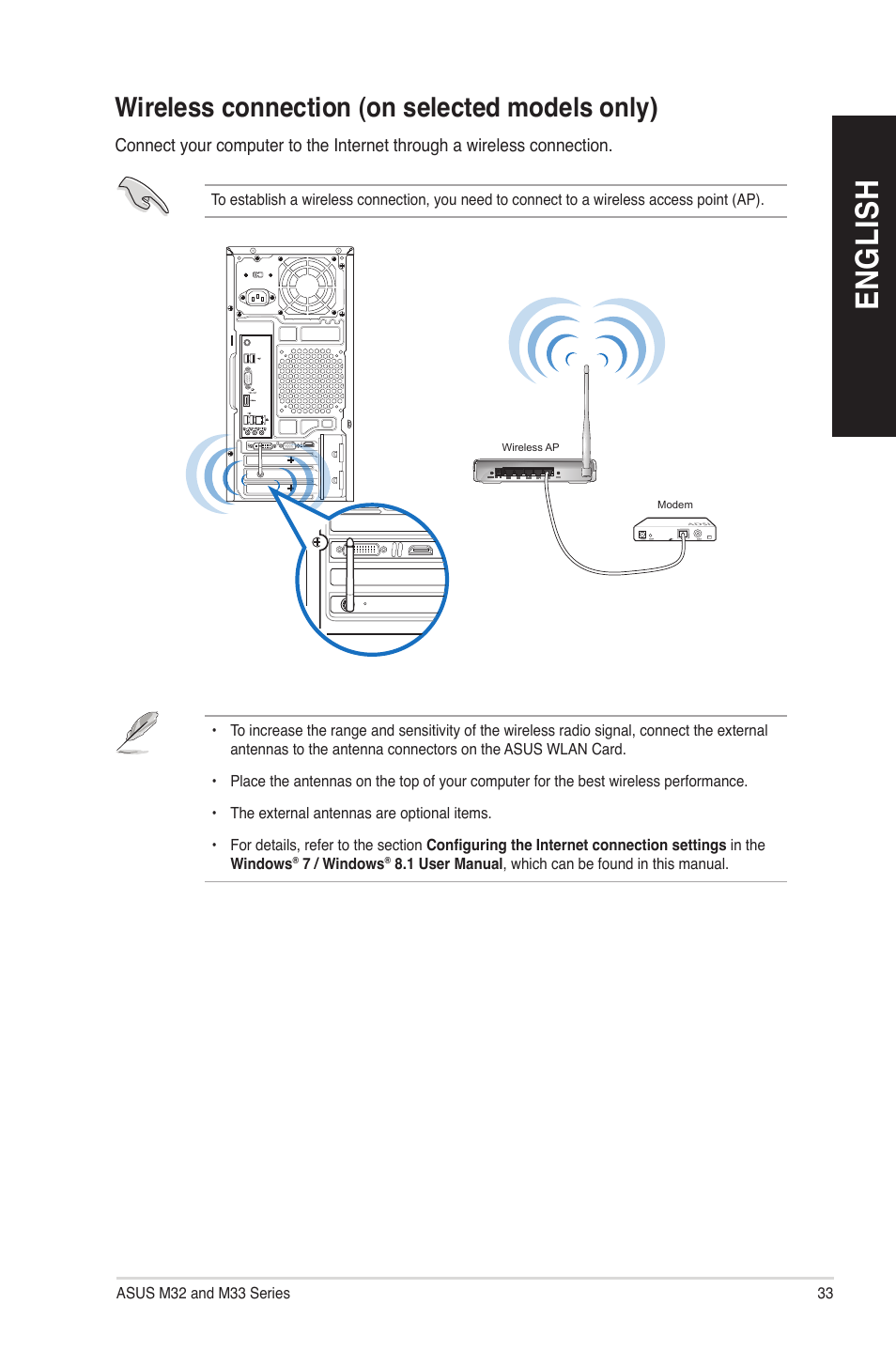 Wireless connection (on selected models only), En gl is h en gl is h | Asus M33AAG User Manual | Page 33 / 81