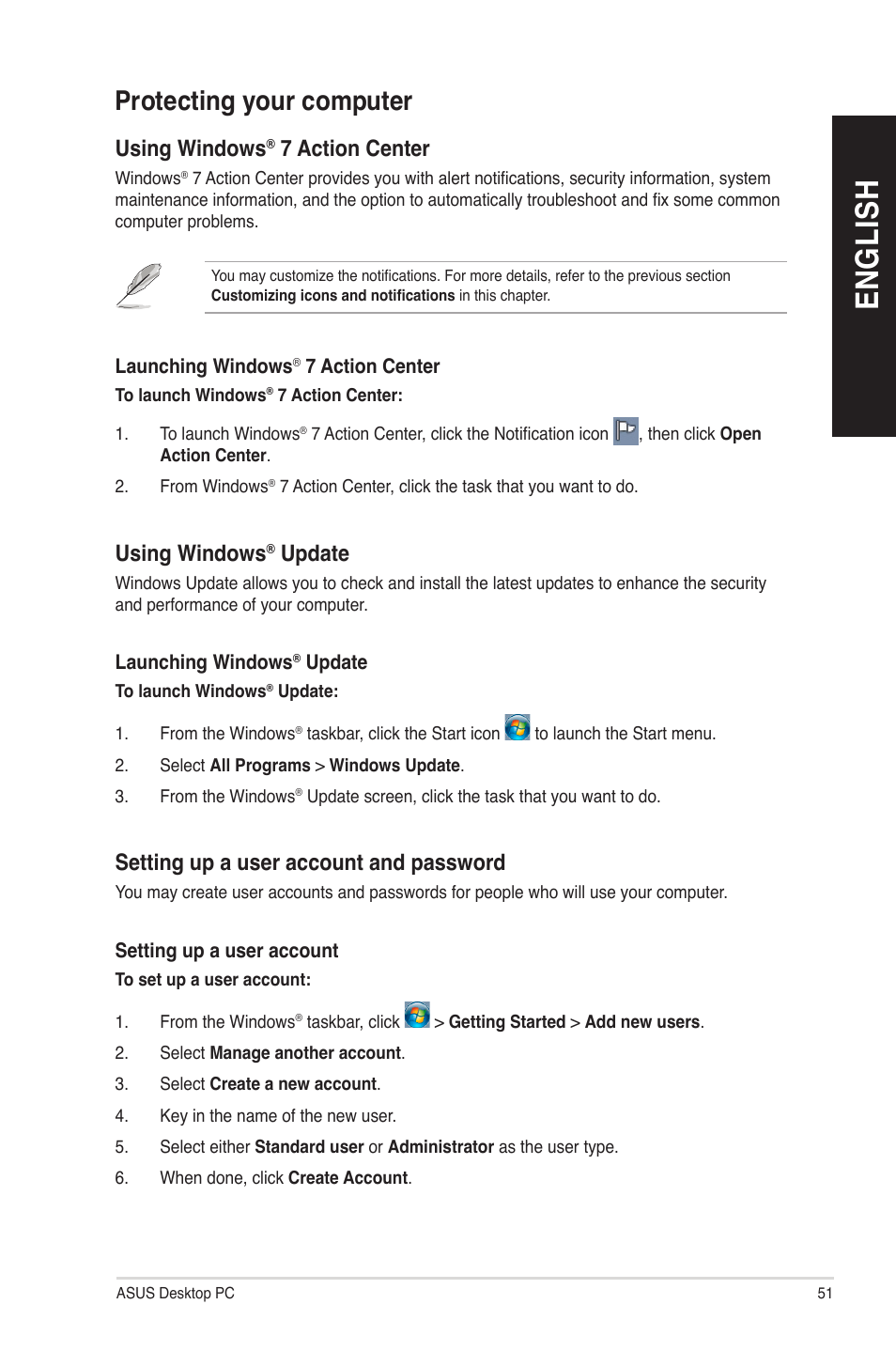 Protecting your computer, En gl is h en gl is h | Asus M33AAG User Manual | Page 51 / 81