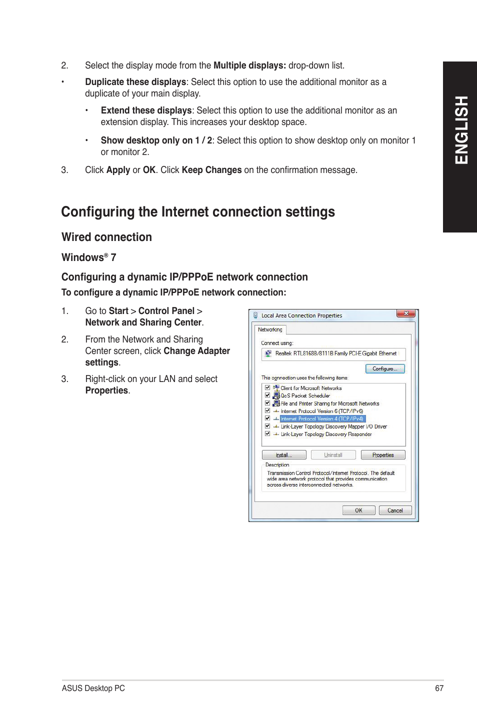 Configuring the internet connection settings, En gl is h en gl is h | Asus M33AAG User Manual | Page 67 / 81