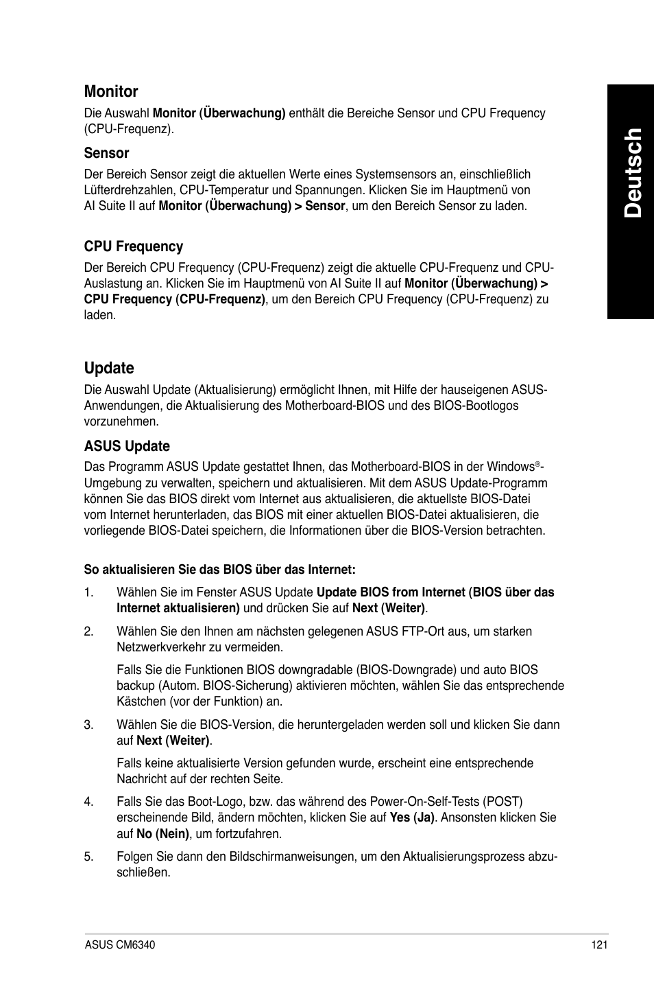 Deutsch, Monitor, Update | Asus CM6340 User Manual | Page 123 / 562