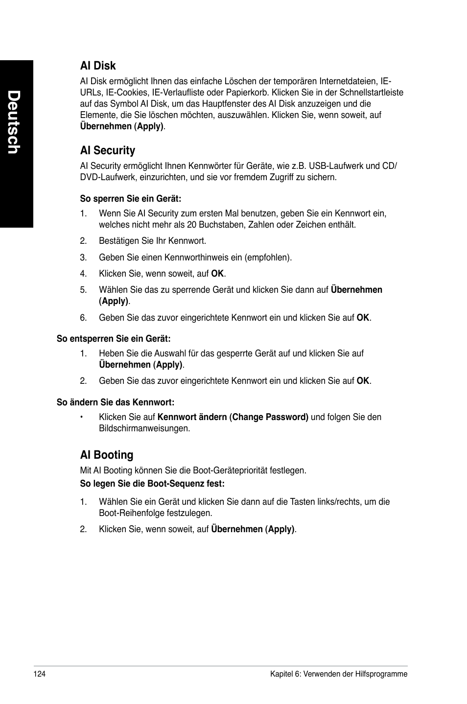 Deutsch, Ai.disk, Ai.security | Ai.booting | Asus CM6340 User Manual | Page 126 / 562