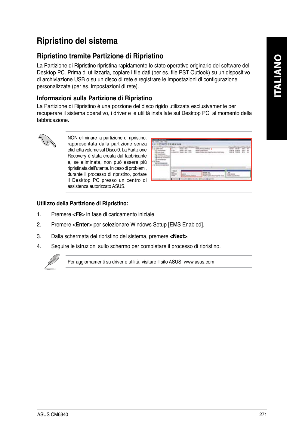 Ripristino del sistema, It aliano it aliano, Ripristino.del.sistema | Asus CM6340 User Manual | Page 273 / 562