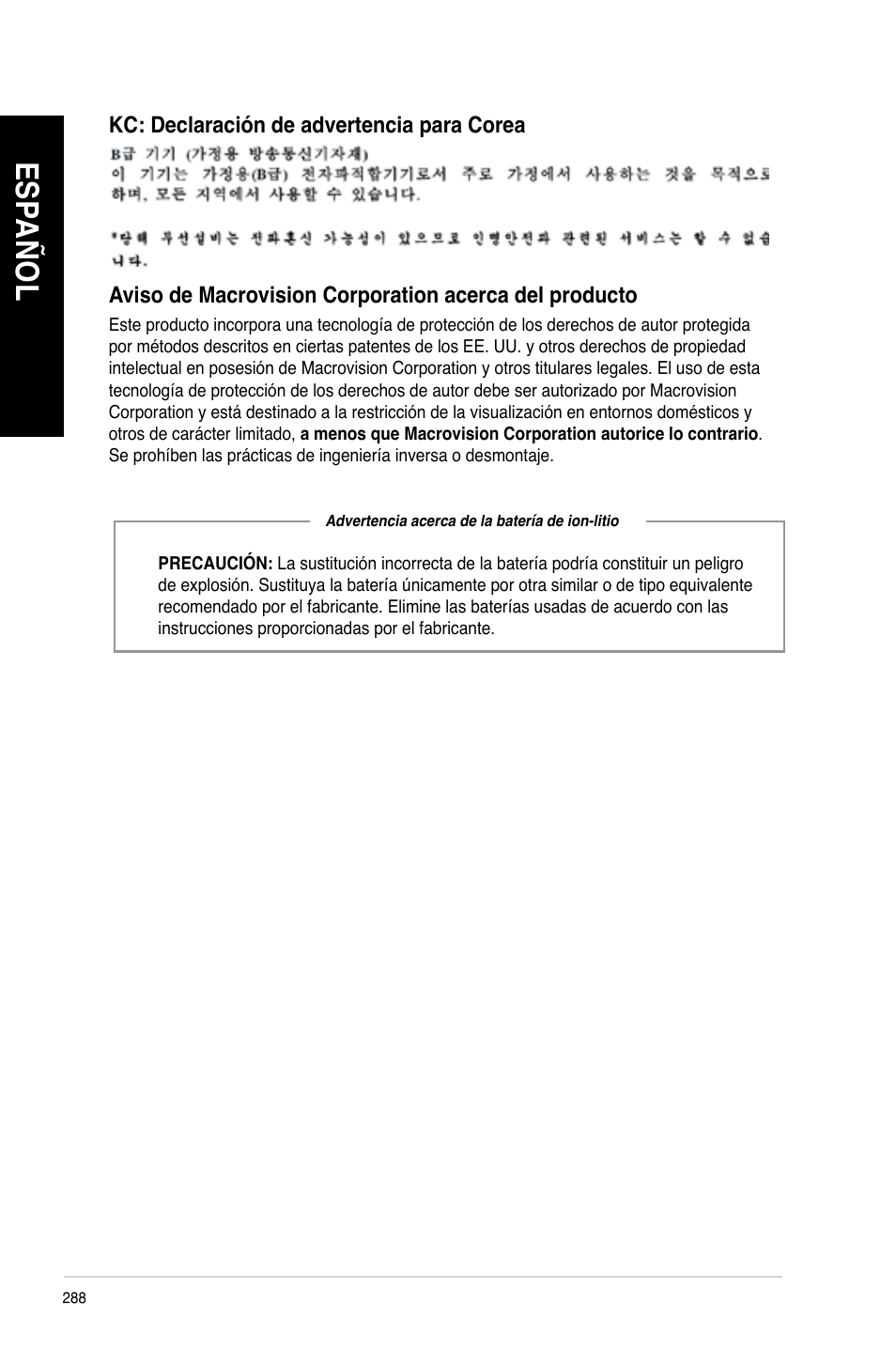 Es pa ño l es pa ño l es pa ño l es pa ño l | Asus CM6340 User Manual | Page 290 / 562