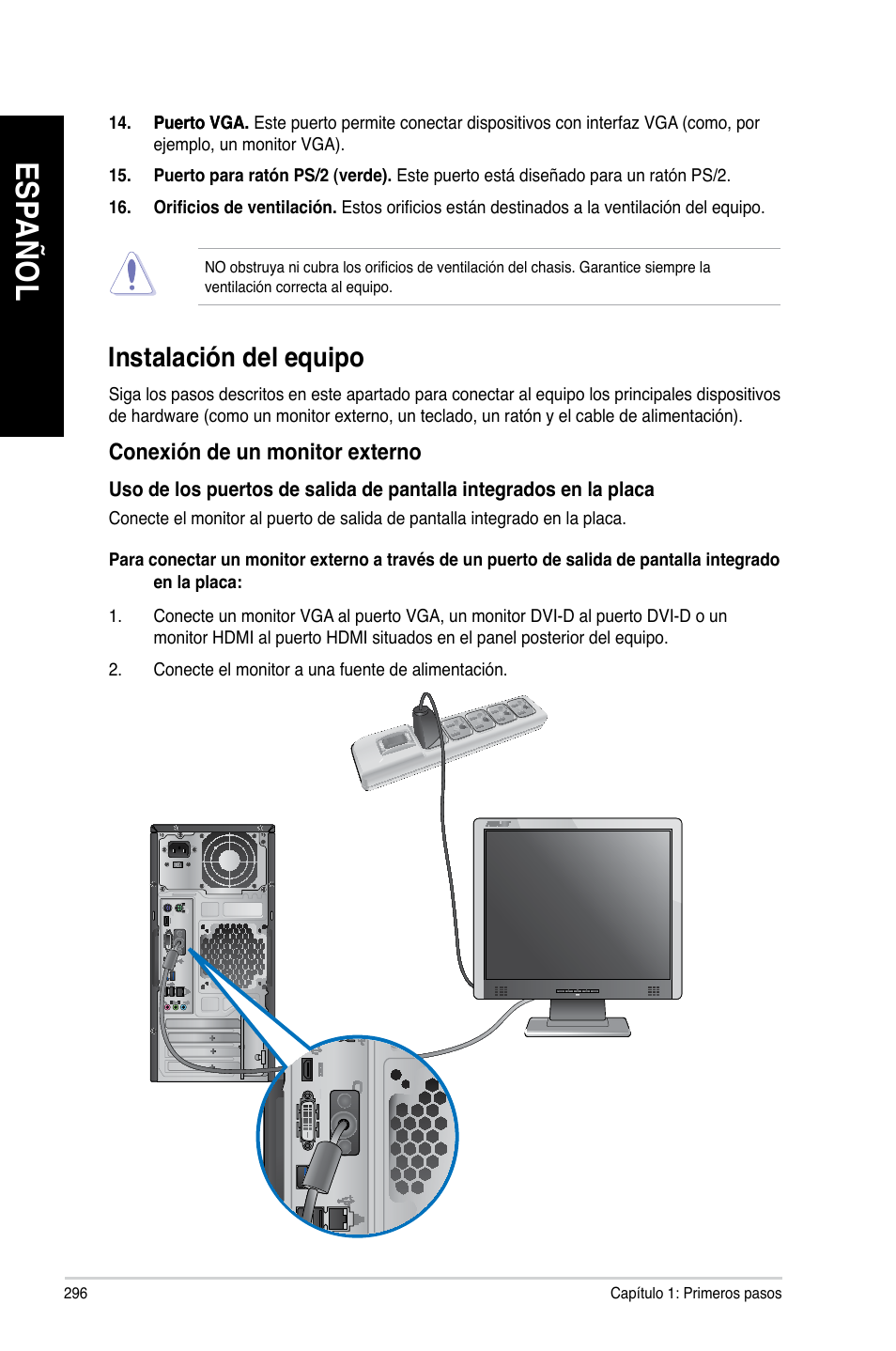 Instalación del equipo, Es pa ño l es pa ño l | Asus CM6340 User Manual | Page 298 / 562