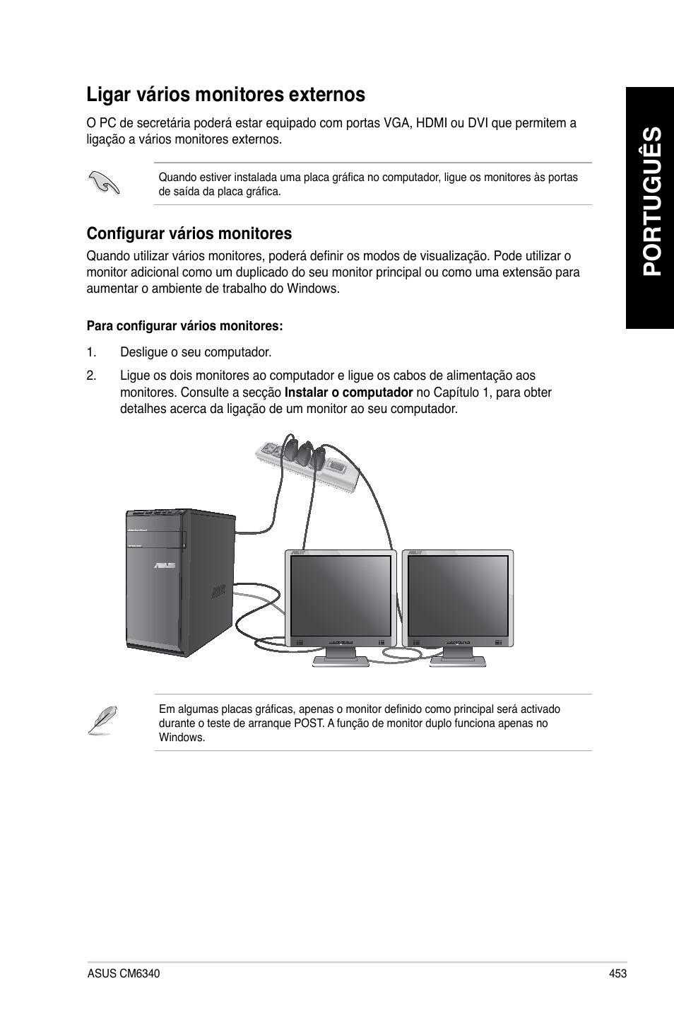 Ligar vários monitores externos, Português | Asus CM6340 User Manual | Page 455 / 562