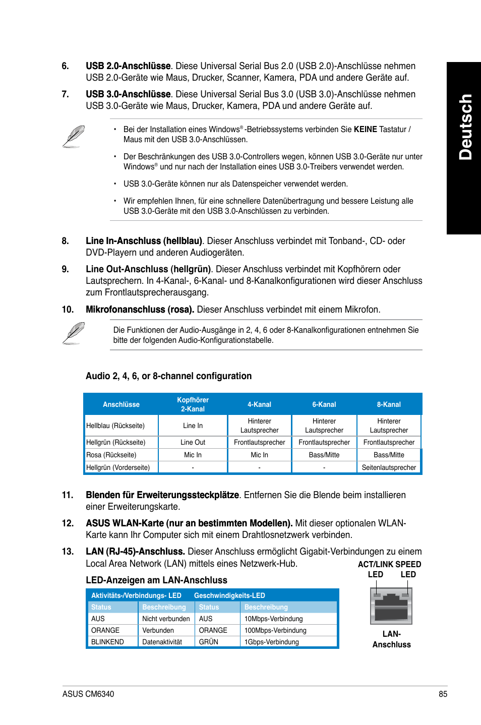 Deutsch | Asus CM6340 User Manual | Page 87 / 562