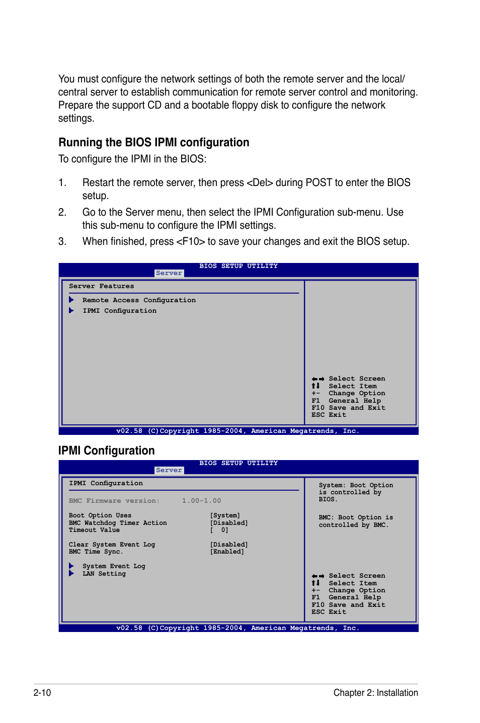 Running the bios ipmi configuration, Ipmi configuration | Asus ASMB3-SOL PLUS User Manual | Page 24 / 70