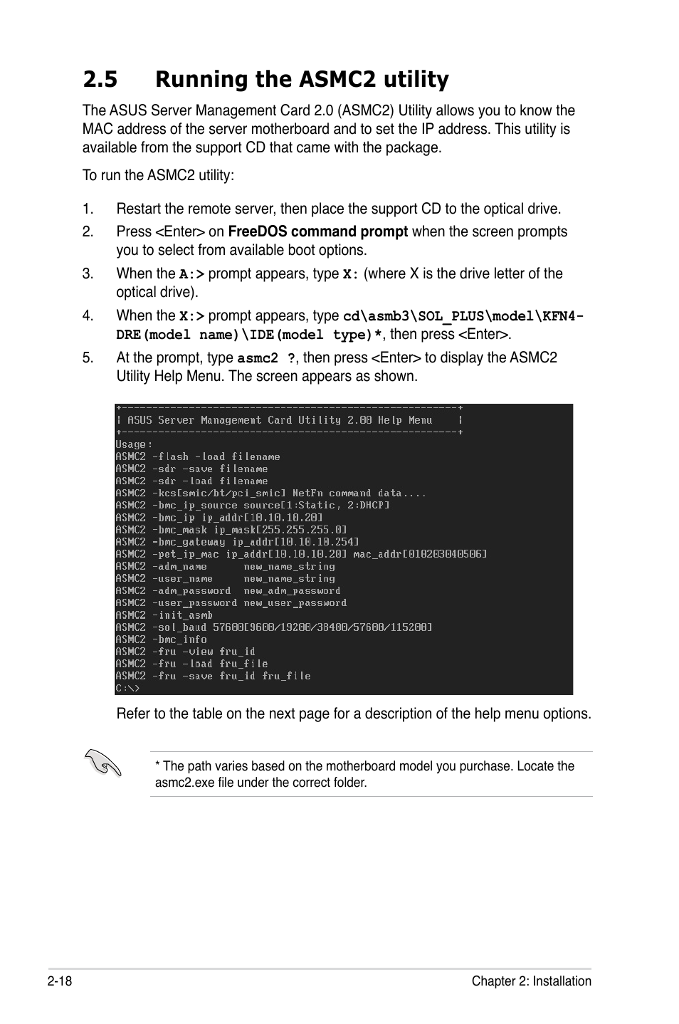 5 running the asmc2 utility, Running the asmc2 utility -18 | Asus ASMB3-SOL PLUS User Manual | Page 32 / 70