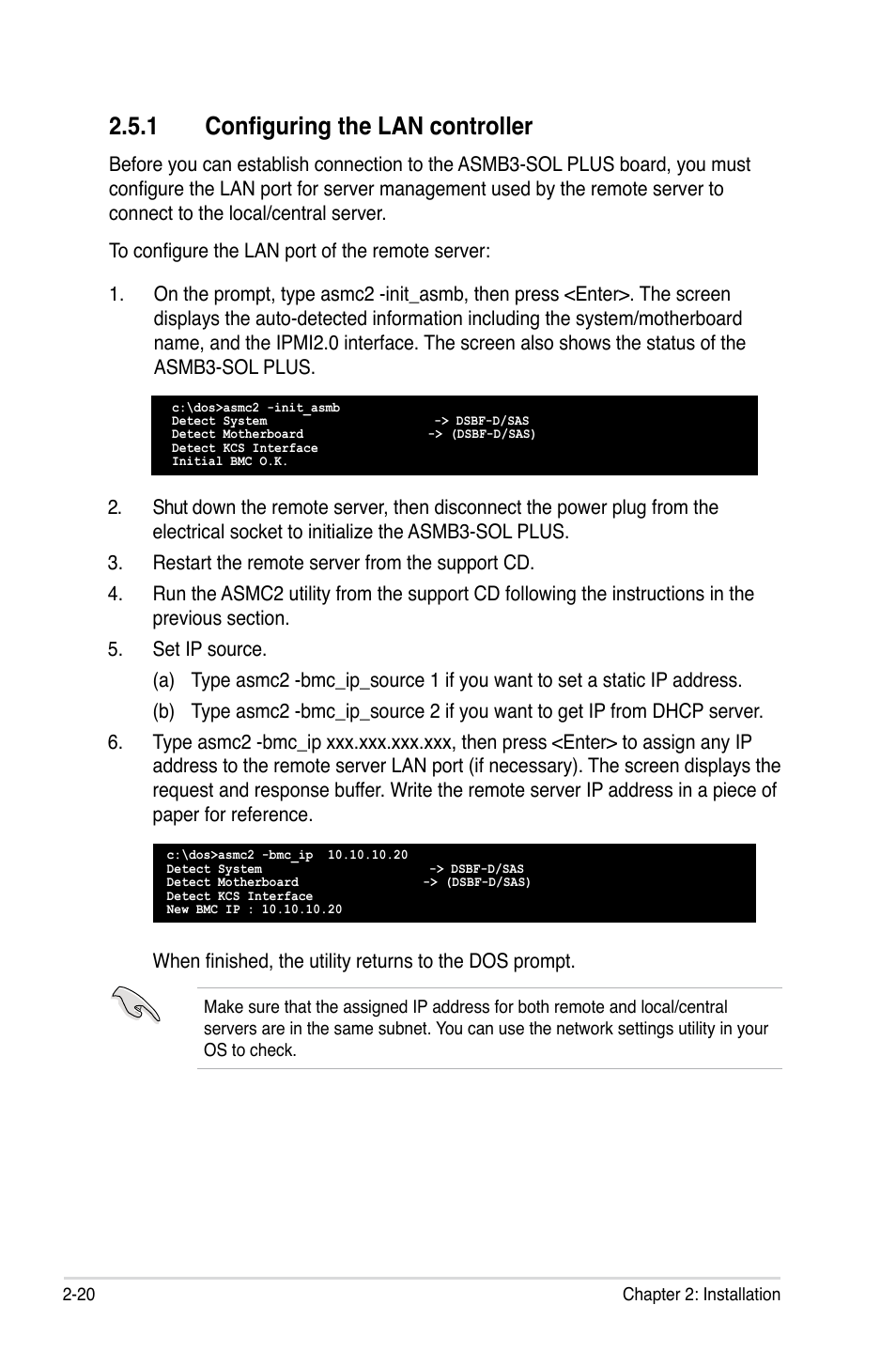 1 configuring the lan controller, Configuring the lan controller -20 | Asus ASMB3-SOL PLUS User Manual | Page 34 / 70