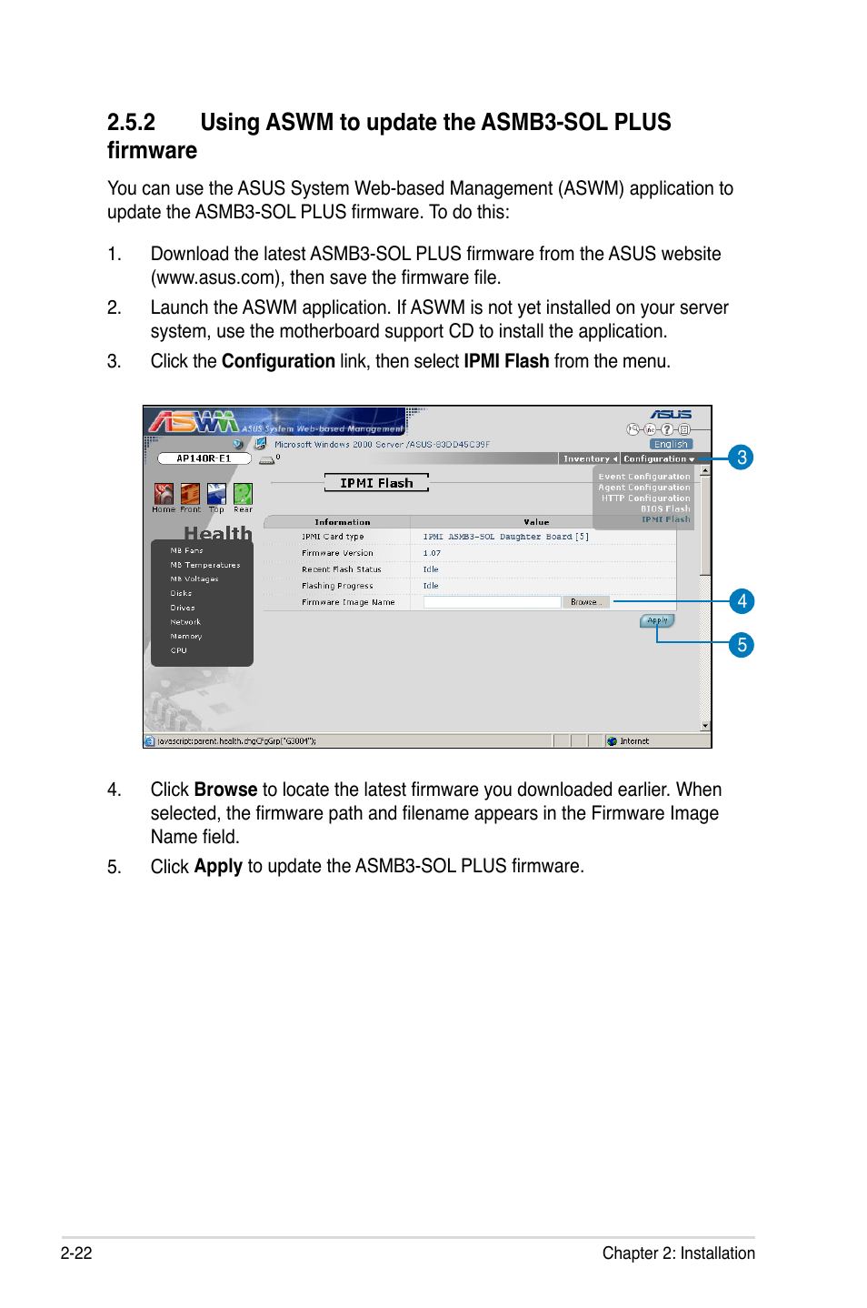 2 using aswm to update the asmb3-sol plus firmware | Asus ASMB3-SOL PLUS User Manual | Page 36 / 70