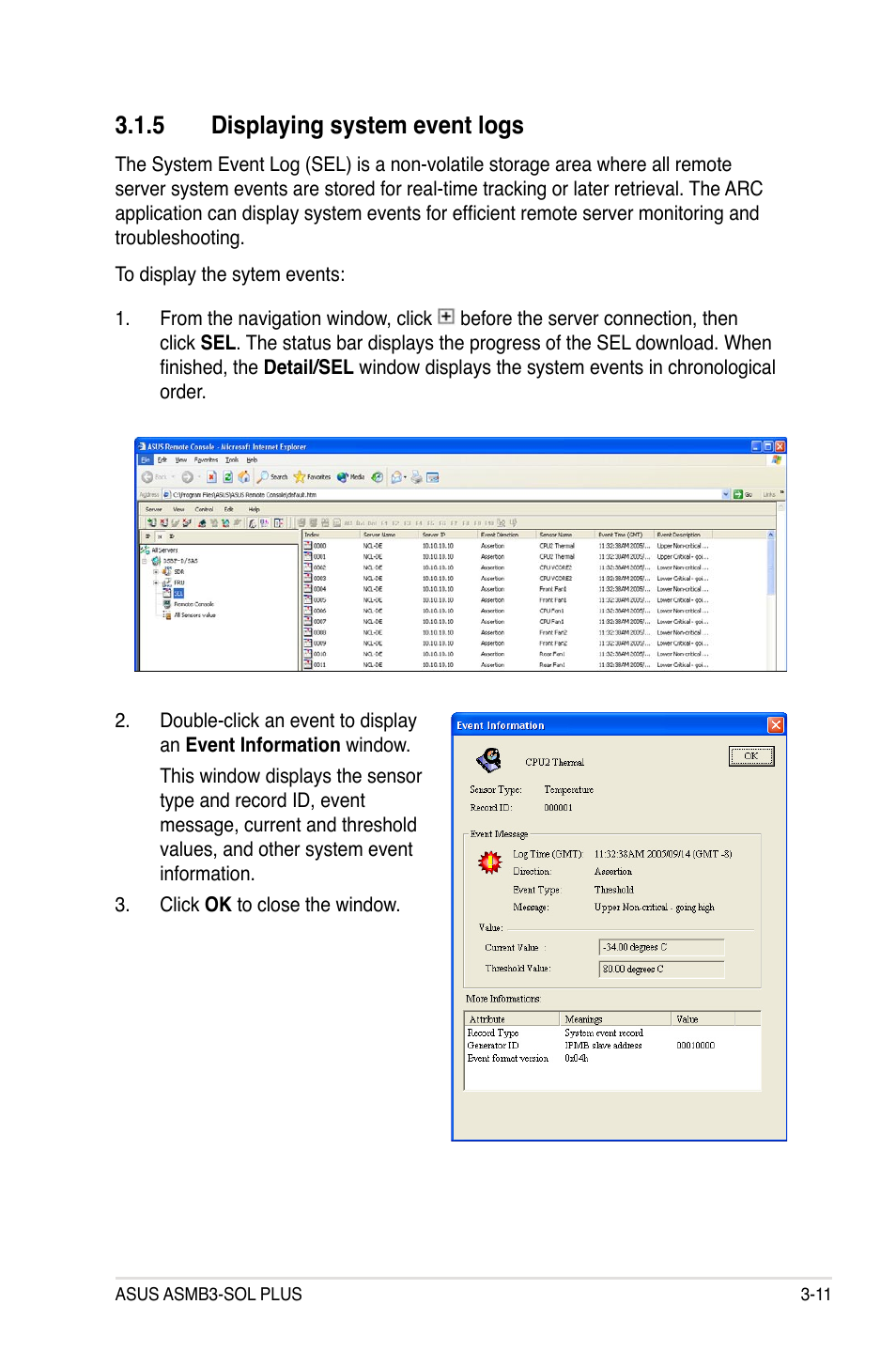 5 displaying system event logs, Displaying system event logs -11 | Asus ASMB3-SOL PLUS User Manual | Page 49 / 70