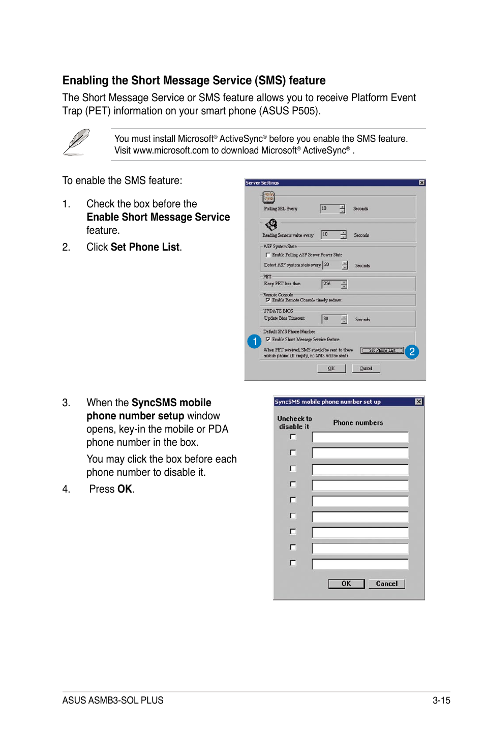 Enabling the short message service (sms) feature | Asus ASMB3-SOL PLUS User Manual | Page 53 / 70