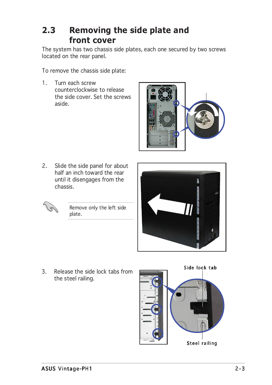 3 removing the side plate and front cover | Asus Vintage-PH1 User Manual | Page 21 / 98